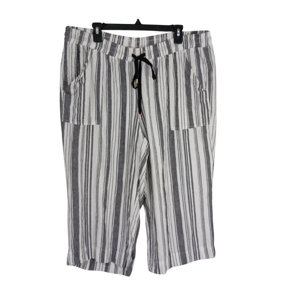 Land 'N Sea Pants - Land N Sea Cropped Pants Linen Blend  Size 2X Striped Drawstring Waist Women’s